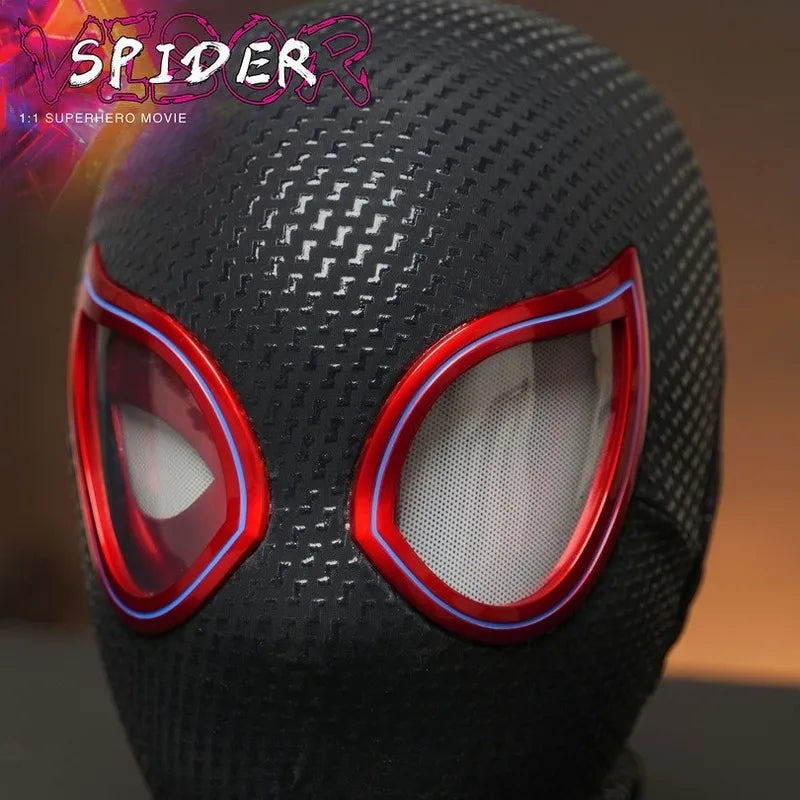 Explosive movie Miles Spider-Man head set electric eyes can move the vertical and vertical universe can blink mask toy gift 2024