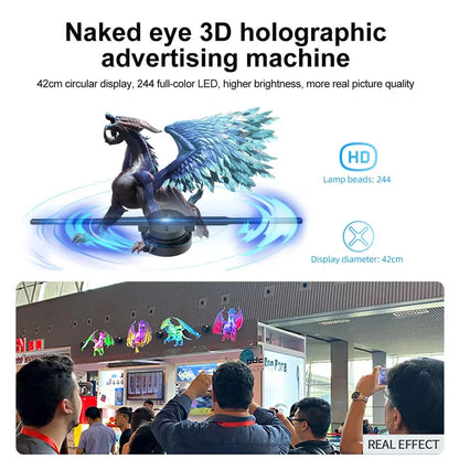 3D Hologram Fan 42CM WiFi 3D Holographic Projector Advertising Display Light HD Holographic Projector for Stores Bars Party Xmas