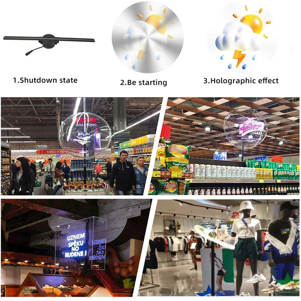 3D Hologram Fan 42CM WiFi 3D Holographic Projector Advertising Display Light HD Holographic Projector for Stores Bars Party Xmas