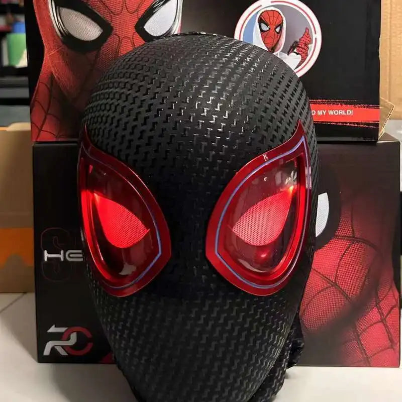 Explosive movie Miles Spider-Man head set electric eyes can move the vertical and vertical universe can blink mask toy gift 2024