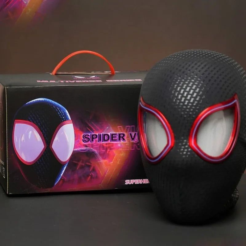 Explosive movie Miles Spider-Man head set electric eyes can move the vertical and vertical universe can blink mask toy gift 2024